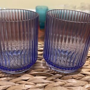 Blue Ribbed Glass Tumblers